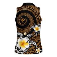 Hawaiian Plumeria Turtle Tribal Spiral Polynesian Tattoo Women Sleeveless Polo Shirt Gold Color