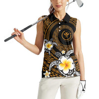 Hawaiian Plumeria Turtle Tribal Spiral Polynesian Tattoo Women Sleeveless Polo Shirt Gold Color
