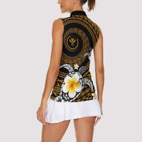 Hawaiian Plumeria Turtle Tribal Spiral Polynesian Tattoo Women Sleeveless Polo Shirt Gold Color