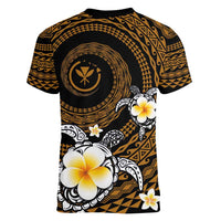 Hawaiian Plumeria Turtle Tribal Spiral Polynesian Tattoo Women V-Neck T-Shirt Gold Color