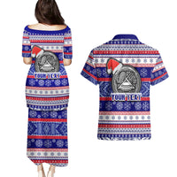 Custom American Samoa Christmas Couples Matching Puletasi Dress and Hawaiian Shirt Samoan Coat of Arms and Cool Santa Ornament Style LT03 - Polynesian Pride