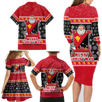 Papua New Guinea Christmas Family Matching Long Sleeve Bodycon Dress and Hawaiian Shirt Santa With Flag Of PNG Polynesian Tribal Xmas Vibe LT03 - Polynesian Pride