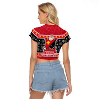 Papua New Guinea Christmas Raglan Cropped T Shirt Santa With Flag Of PNG Polynesian Tribal Xmas Vibe LT03 - Polynesian Pride