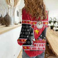 Papua New Guinea Christmas Women Casual Shirt Santa With Flag Of PNG Polynesian Tribal Xmas Vibe LT03 - Polynesian Pride