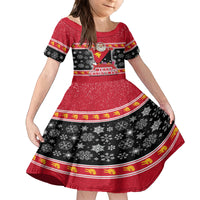 Custom Papua New Guinea Christmas Family Matching Off Shoulder Short Dress and Hawaiian Shirt Santa With Flag Of PNG Polynesian Tribal Xmas Vibe LT03 Daughter's Dress Red - Polynesian Pride