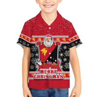 Custom Papua New Guinea Christmas Family Matching Tank Maxi Dress and Hawaiian Shirt Santa With Flag Of PNG Polynesian Tribal Xmas Vibe LT03 Son's Shirt Red - Polynesian Pride