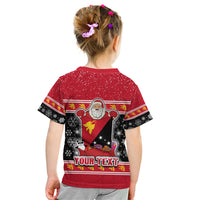 Custom Papua New Guinea Christmas Kid T Shirt Santa With Flag Of PNG Polynesian Tribal Xmas Vibe LT03 - Polynesian Pride