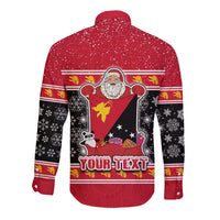 Custom Papua New Guinea Christmas Long Sleeve Button Shirt Santa With Flag Of PNG Polynesian Tribal Xmas Vibe LT03 - Polynesian Pride