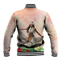 Woman Polynesian Tattoos Baseball Jacket Tropical Flower - Peach Fuzz Color LT03 - Polynesian Pride
