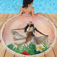 Woman Polynesian Tattoos Beach Blanket Tropical Flower - Peach Fuzz Color LT03 - Polynesian Pride