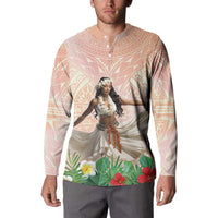Woman Polynesian Tattoos Button Sweatshirt Tropical Flower - Peach Fuzz Color LT03 - Polynesian Pride