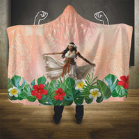 Woman Polynesian Tattoos Hooded Blanket Tropical Flower - Peach Fuzz Color LT03 - Polynesian Pride