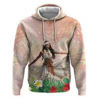 Woman Polynesian Tattoos Hoodie Tropical Flower - Peach Fuzz Color LT03 Pullover Hoodie Peach Fuzz - Polynesian Pride