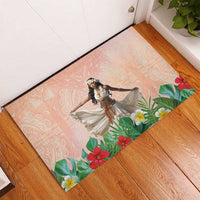 Woman Polynesian Tattoos Rubber Doormat Tropical Flower - Peach Fuzz Color LT03 - Polynesian Pride
