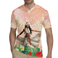 Woman Polynesian Tattoos Rugby Jersey Tropical Flower - Peach Fuzz Color LT03 - Polynesian Pride