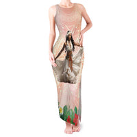 Woman Polynesian Tattoos Tank Maxi Dress Tropical Flower - Peach Fuzz Color LT03 Women Peach Fuzz - Polynesian Pride