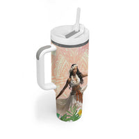 Woman Polynesian Tattoos Tumbler With Handle Tropical Flower - Peach Fuzz Color LT03 - Polynesian Pride