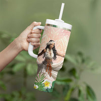 Woman Polynesian Tattoos Tumbler With Handle Tropical Flower - Peach Fuzz Color LT03 - Polynesian Pride