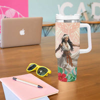 Woman Polynesian Tattoos Tumbler With Handle Tropical Flower - Peach Fuzz Color LT03 - Polynesian Pride