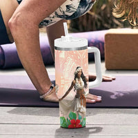 Woman Polynesian Tattoos Tumbler With Handle Tropical Flower - Peach Fuzz Color LT03 - Polynesian Pride