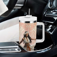 Woman Polynesian Tattoos Tumbler With Handle Tropical Flower - Peach Fuzz Color LT03 - Polynesian Pride