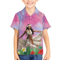 Woman Polynesian Tattoos Family Matching Puletasi and Hawaiian Shirt Tropical Flower - Sweets Vibrant Color LT03 Son's Shirt Vibrant Gradient - Polynesian Pride