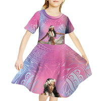 Woman Polynesian Tattoos Kid Short Sleeve Dress Tropical Flower - Sweets Vibrant Color