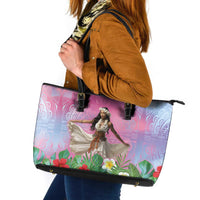 Woman Polynesian Tattoos Leather Tote Bag Tropical Flower - Sweets Vibrant Color LT03 Vibrant Gradient - Polynesian Pride