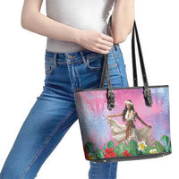 Woman Polynesian Tattoos Leather Tote Bag Tropical Flower - Sweets Vibrant Color LT03 - Polynesian Pride
