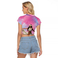 Woman Polynesian Tattoos Raglan Cropped T Shirt Tropical Flower - Sweets Vibrant Color LT03 - Polynesian Pride