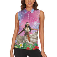 Woman Polynesian Tattoos Women Sleeveless Polo Shirt Tropical Flower - Sweets Vibrant Color