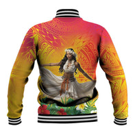 Woman Polynesian Tattoos Baseball Jacket Tropical Flower - Vibrant Hot Color LT03 - Polynesian Pride