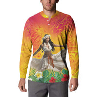Woman Polynesian Tattoos Button Sweatshirt Tropical Flower - Vibrant Hot Color LT03 - Polynesian Pride