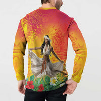 Woman Polynesian Tattoos Button Sweatshirt Tropical Flower - Vibrant Hot Color LT03 - Polynesian Pride