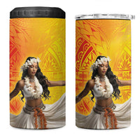 Woman Polynesian Tattoos 4 in 1 Can Cooler Tumbler Tropical Flower - Vibrant Hot Color