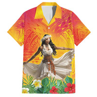 Woman Polynesian Tattoos Family Matching Long Sleeve Bodycon Dress and Hawaiian Shirt Tropical Flower - Vibrant Hot Color