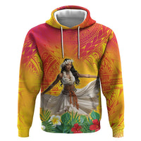 Woman Polynesian Tattoos Hoodie Tropical Flower - Vibrant Hot Color LT03 Pullover Hoodie Vibrant Gradient - Polynesian Pride