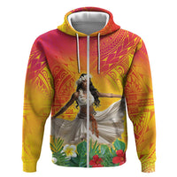 Woman Polynesian Tattoos Hoodie Tropical Flower - Vibrant Hot Color LT03 Zip Hoodie Vibrant Gradient - Polynesian Pride