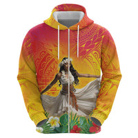 Woman Polynesian Tattoos Hoodie Tropical Flower - Vibrant Hot Color LT03 - Polynesian Pride