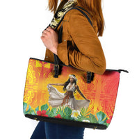 Woman Polynesian Tattoos Leather Tote Bag Tropical Flower - Vibrant Hot Color LT03 Vibrant Gradient - Polynesian Pride