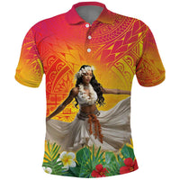 Woman Polynesian Tattoos Polo Shirt Tropical Flower - Vibrant Hot Color