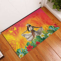 Woman Polynesian Tattoos Rubber Doormat Tropical Flower - Vibrant Hot Color LT03 - Polynesian Pride