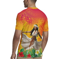 Woman Polynesian Tattoos Rugby Jersey Tropical Flower - Vibrant Hot Color LT03 - Polynesian Pride