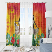 Woman Polynesian Tattoos Window Curtain Tropical Flower - Vibrant Hot Color LT03 - Polynesian Pride