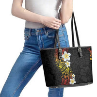 Plumeria Leather Tote Bag Polynesian Tribal Frangipani Sunset LT03 - Polynesian Pride
