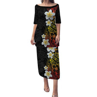 Plumeria Puletasi Polynesian Tribal Frangipani Sunset LT03 Long Dress Black - Polynesian Pride