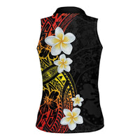 Plumeria Women Sleeveless Polo Shirt Polynesian Tribal Frangipani Sunset