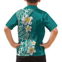 Plumeria Family Matching Off The Shoulder Long Sleeve Dress and Hawaiian Shirt Polynesian Tribal Frangipani Teal