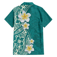 Plumeria Family Matching Off The Shoulder Long Sleeve Dress and Hawaiian Shirt Polynesian Tribal Frangipani Teal