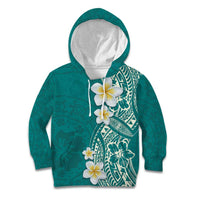 Plumeria Kid Hoodie Polynesian Tribal Frangipani Teal